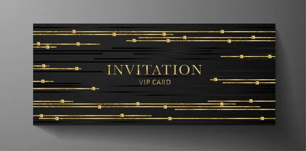Lujosa Plantilla Vip Invitation Con Líneas Doradas Sobre Fondo Negro — Archivo Imágenes Vectoriales