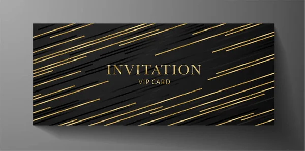 Modelo Convite Vip Luxo Com Linhas Douradas Sobre Fundo Preto — Vetor de Stock