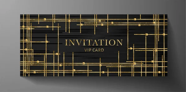 Lyxig Vip Inbjudan Mall Med Guld Gyllene Linjer Svart Bakgrund — Stock vektor