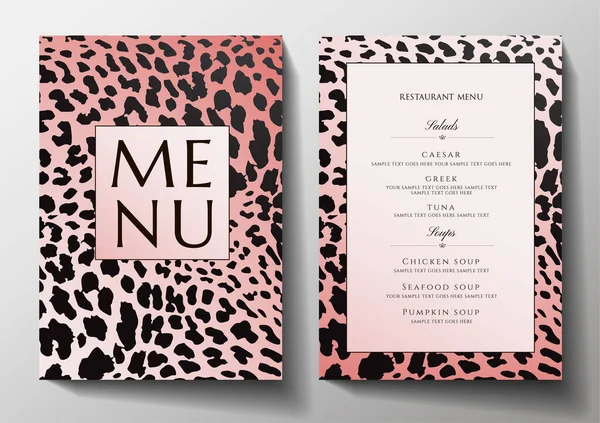 Design Restaurant Menüvorlage Mit Animal Print Leopard Stilvolles Schwarz Goldenes — Stockvektor