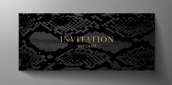 Luxurious Vip Invitation Template Animal Print Snake Skin Black Background — Stock Vector