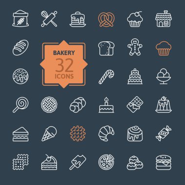 Fırın Icon set - anahat simgesi toplama, vektör