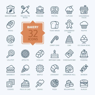 Fırın Icon set - anahat simgesi toplama, vektör