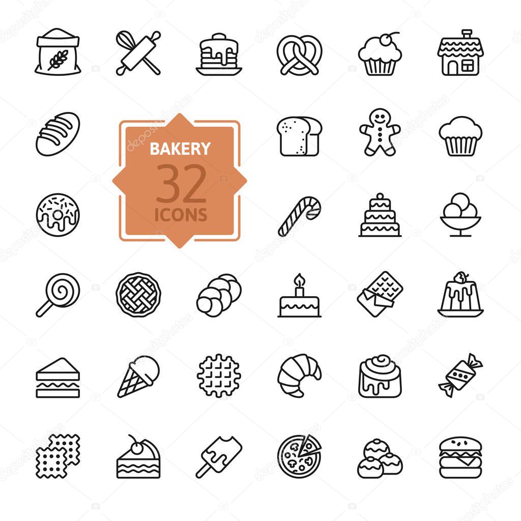 Bakery icon set - outline icon collection, vector