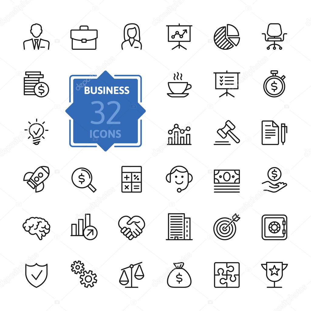 Business and finance web icon set - outline icon collection, vector