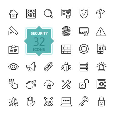 Security - outline web icon set, vector, thin line icons collection clipart