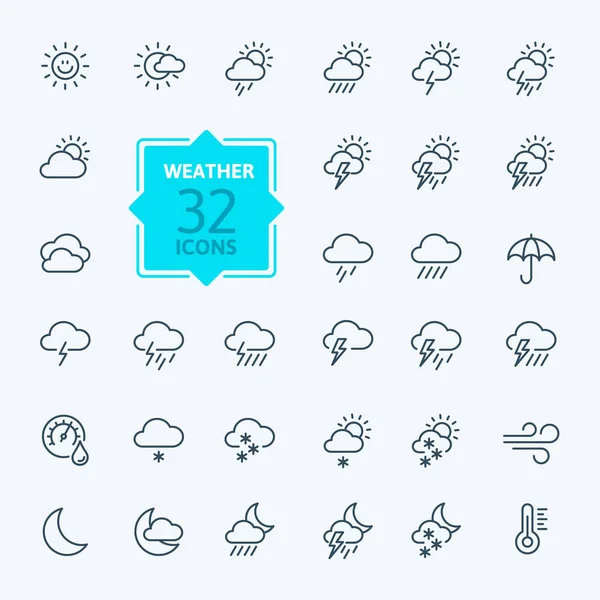 Pronóstico del tiempo - esquema conjunto de iconos web, vector, colección de iconos de línea delgada — Vector de stock