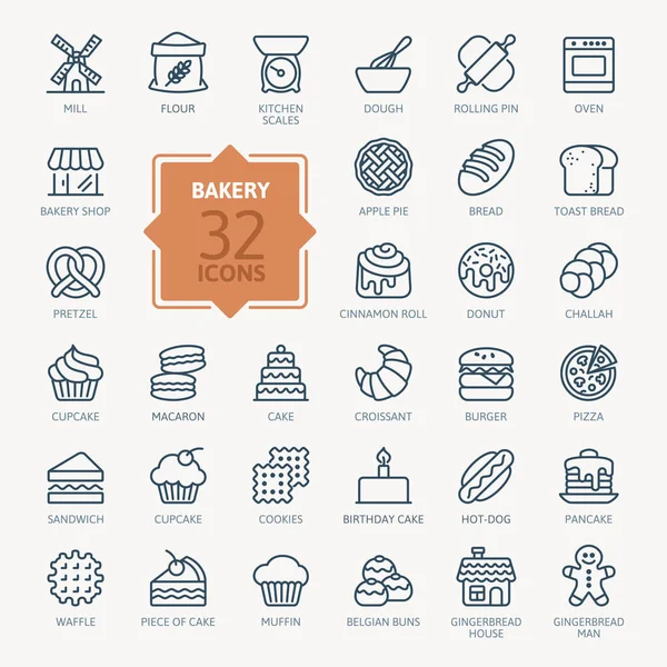 Bakery icon set - outline web icon set, vector, thin line icons collection — Stock Vector