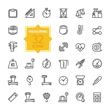 İlgili ölçme web Icon set - anahat simge seti, vektör, ince çizgi Icons collection