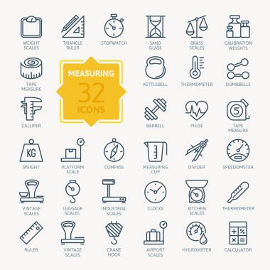 Measuring related web icon set - outline icon set, vector, thin line icons collection clipart