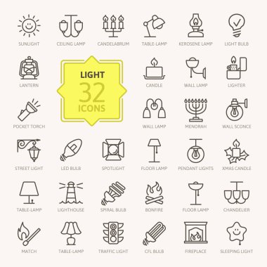 Işıklar web Icon set - anahat simge seti, vektör, ince çizgi Icons collection