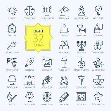 Işıklar web Icon set - anahat simge seti, vektör, ince çizgi Icons collection