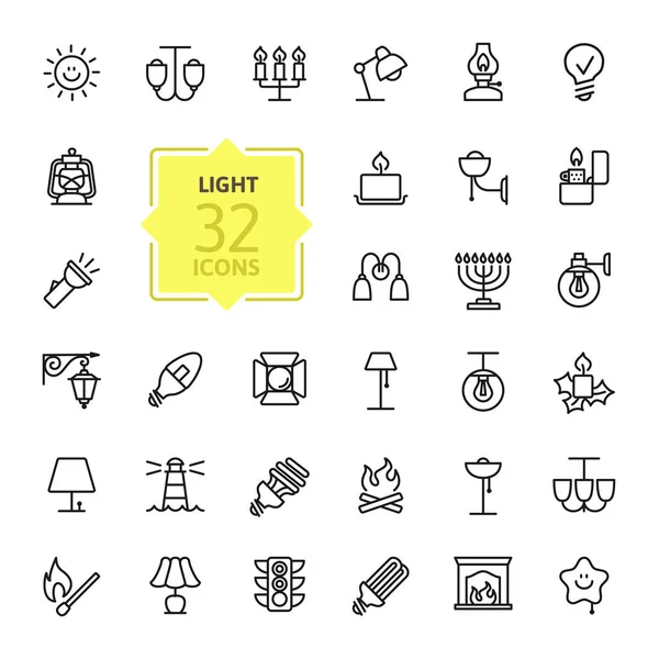 Işıklar Web Icon Set Anahat Simge Seti Vektör Ince Çizgi — Stok Vektör