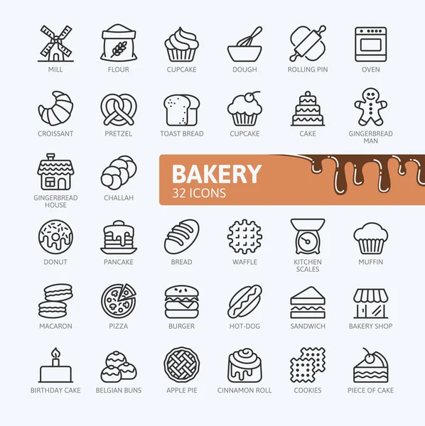 Bakery Shop Elements Minimal Thin Line Web Icon Set Outline — Stock Vector