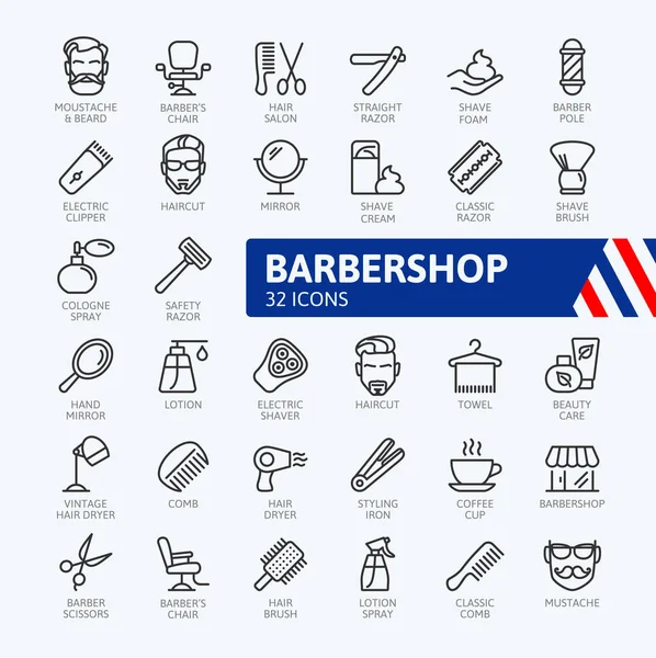 Friseur Elemente Minimale Dünne Linie Web Icon Set Umrisse Icons — Stockvektor