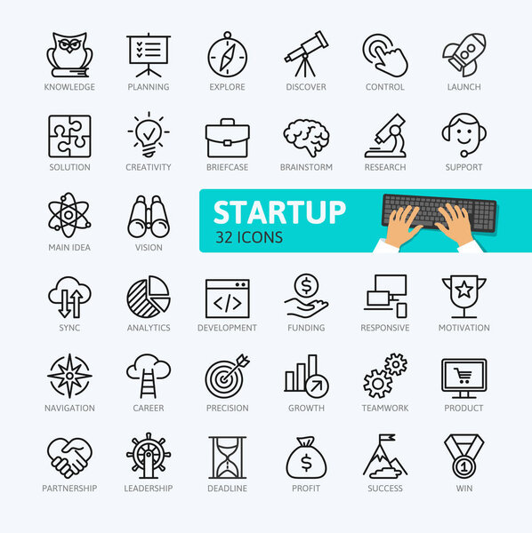 Startup project and development elements - minimal thin line web icon set. Outline icons collection. Simple vector illustration.
