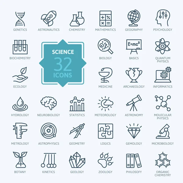 Science Scientific Activity Elements Minimal Thin Line Web Icon Set — Stock Vector