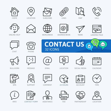 Contact us -  minimal thin line web icon set. Outline icons collection. Simple vector illustration. clipart