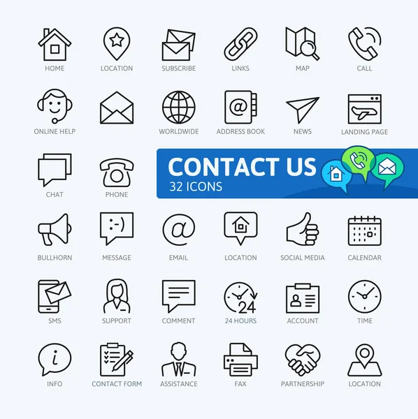 Neem Contact Met Ons Minimale Dunne Lijn Web Icon Set — Stockvector