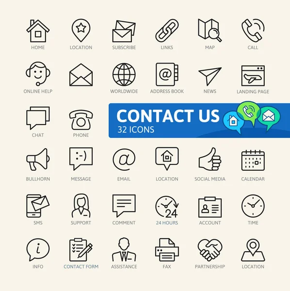 Contact Minimal Thin Line Web Icon Set Outline Icons Collection — Stock Vector