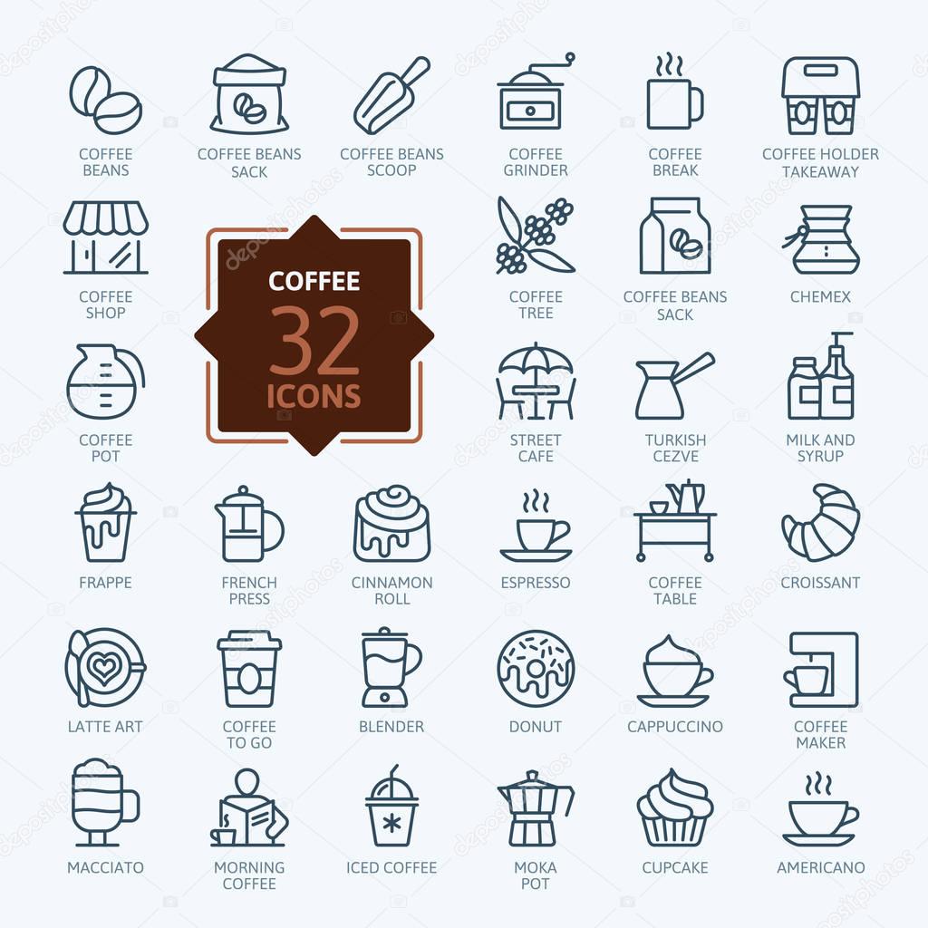 Coffee maker, coffee house, coffee shop elements - minimal thin line web icon set. Outline icons collection. Simple vector illustration.