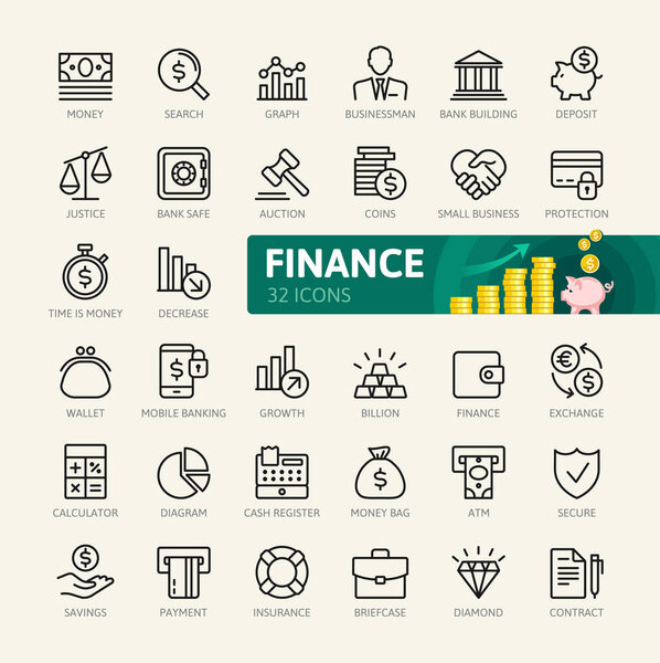 Money, finance, payments elements - minimal thin line web icon set. Outline icons collection. Simple vector illustration.