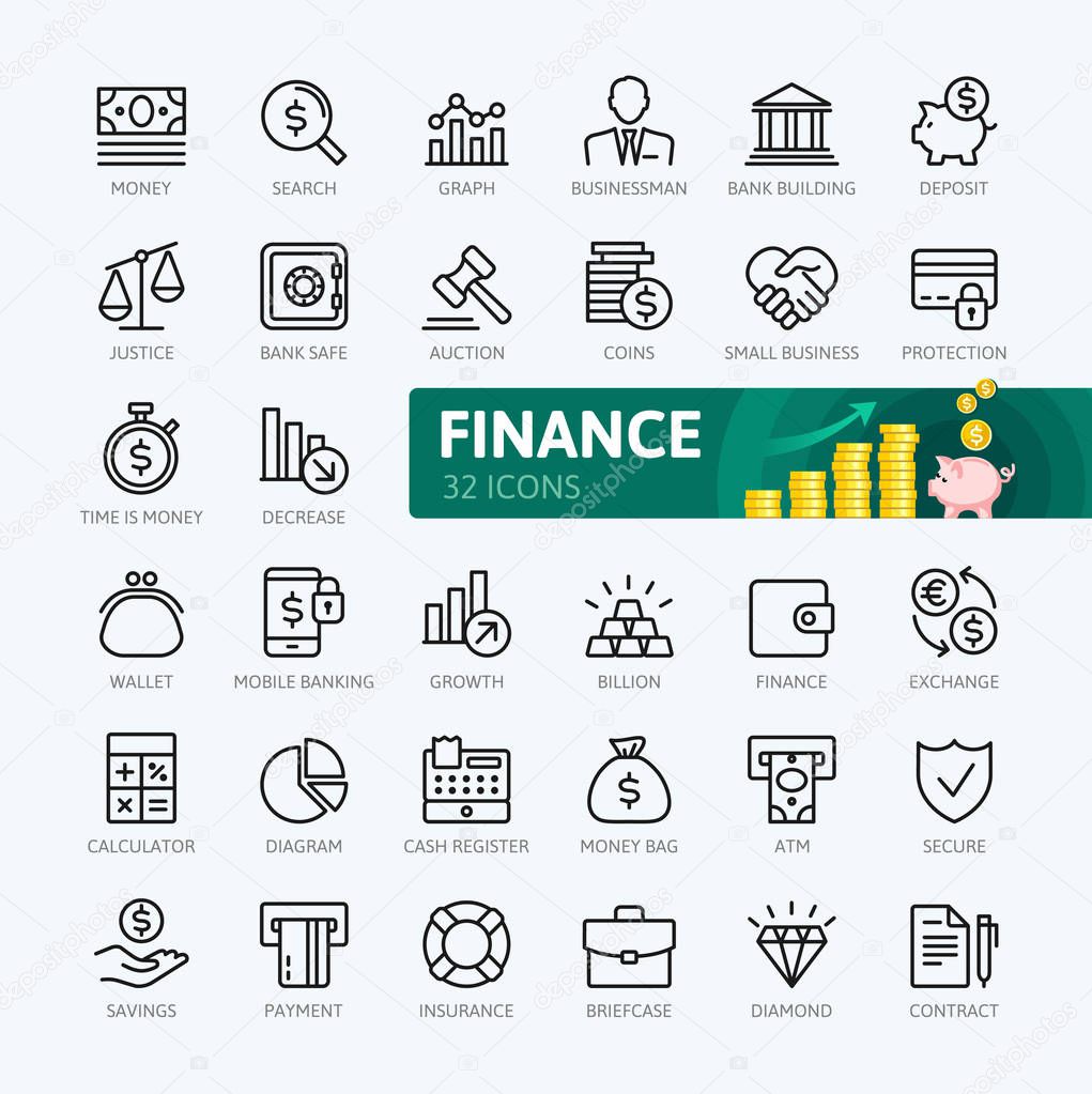Money, finance, payments elements - minimal thin line web icon set. Outline icons collection. Simple vector illustration.