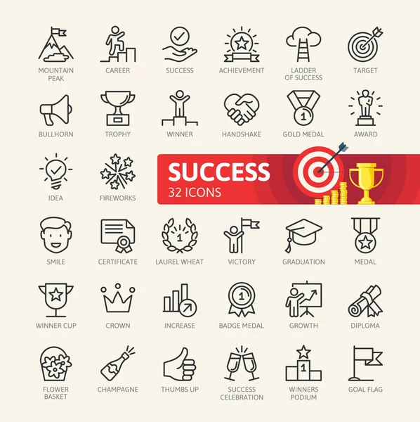 Sussess Díjak Achievment Elemek Minimális Vékony Vonal Webes Icon Set — Stock Vector