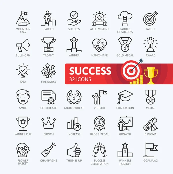 Sussess Awards Achievment Elements Minimal Thin Line Web Icon Set — Stock Vector
