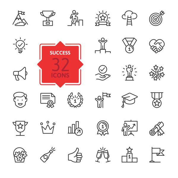 Sussess, awards, achievment elements - minimal thin line icon set. Коллекция контуров иконок. Простая векторная иллюстрация
.