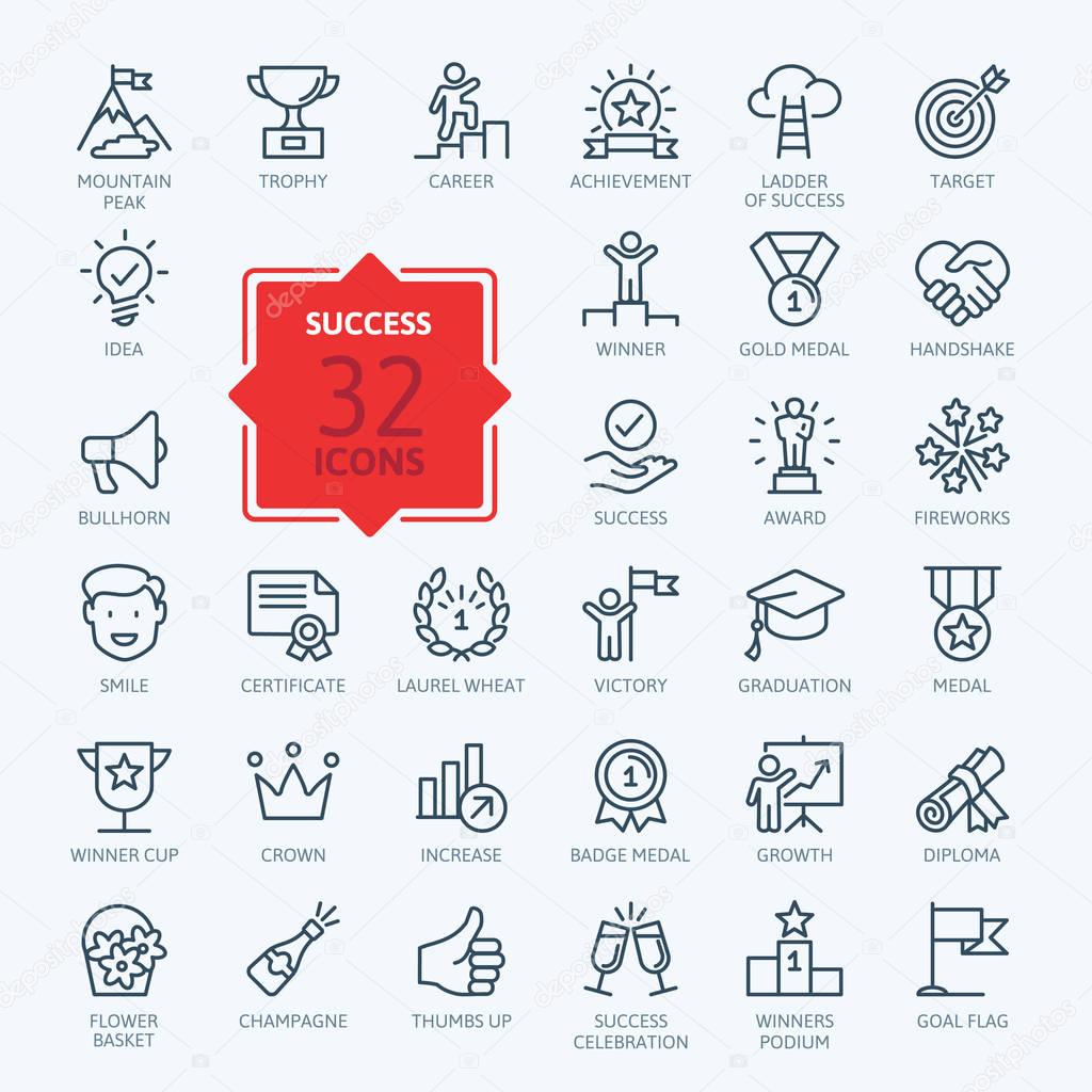Sussess, awards, achievment elements - minimal thin line web icon set. Outline icons collection. Simple vector illustration.