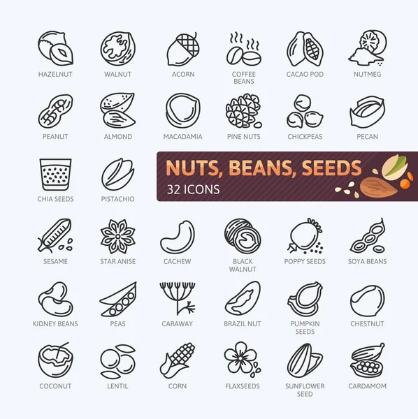 ナッツ 豆の要素 最小限は薄い線 Web アイコン セットです 概要アイコンのコレクション 単純なベクトル図 — ストックベクタ