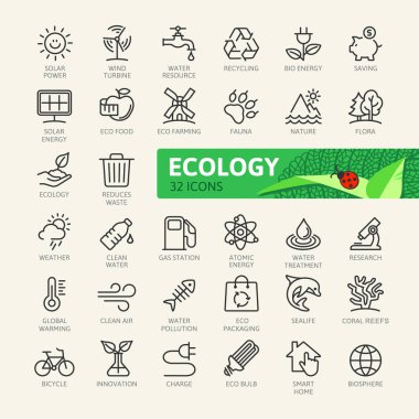 Ecology minimal thin line web icon set. Outline icons collection. Simple vector illustration clipart