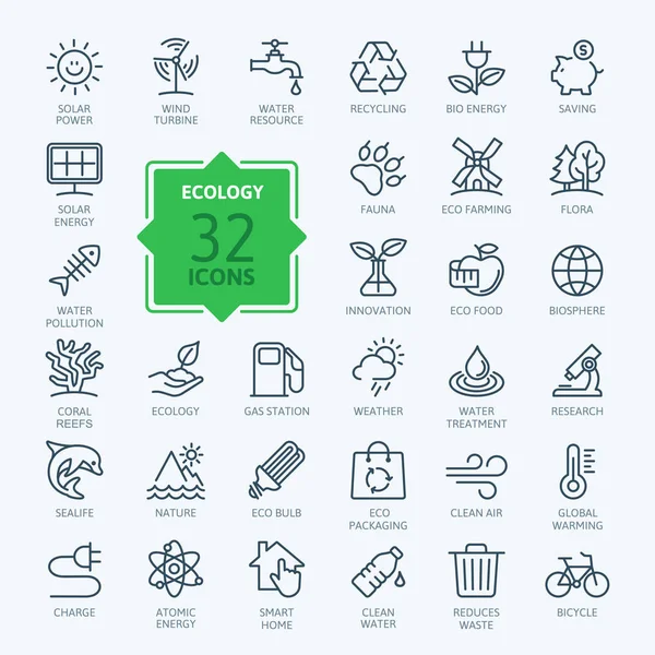 Ecology Minimal Thin Line Web Icon Set Outline Icons Collection — Stock Vector