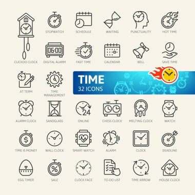Time - minimal thin line web icon set. Outline icons collection. Simple vector illustration clipart