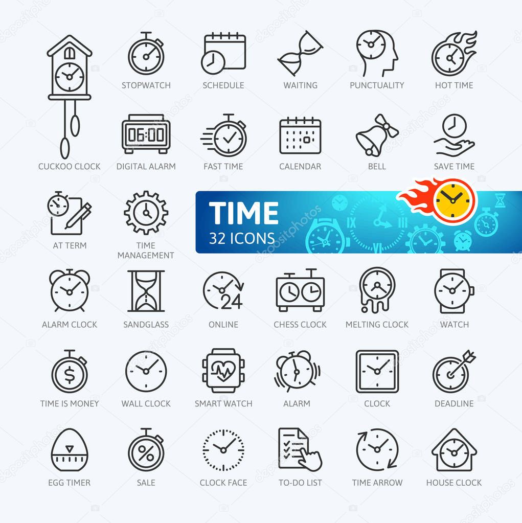 Time minimal thin line web icon set. Outline icons collection. Simple vector illustration