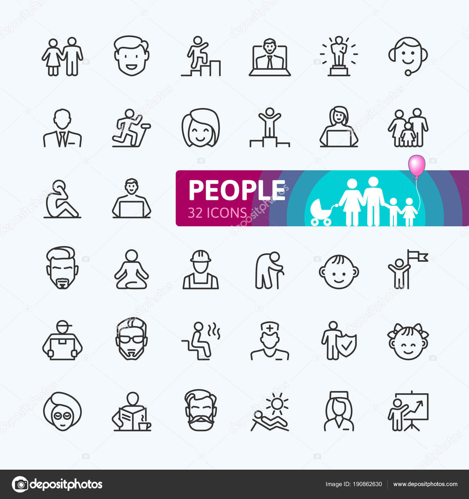 최소한의 아이콘 아이콘 컬렉션입니다 간단한 일러스트 스톡 벡터 - ©julynx 190862630, image size:1596x1700