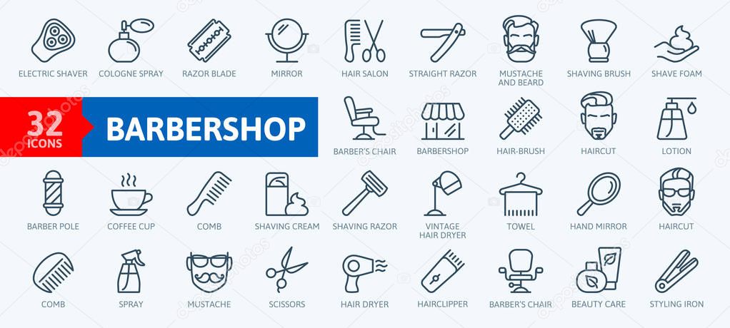 Barber shop elements - minimal thin line web icon set. Outline icons collection. Simple vector illustration.