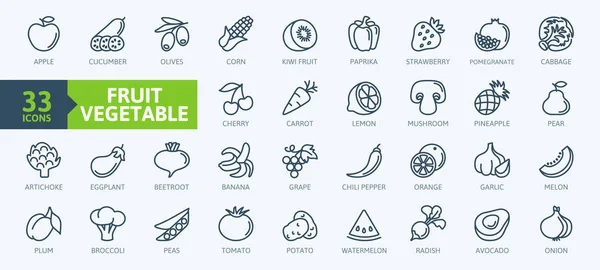 Gyümölcsök Zöldségek Vékony Vonalú Web Ikon Készlet Körvonalazott Ikongyűjtemény Egyszerű — Stock Vector