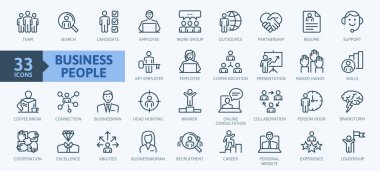 Business people, human resources, office management - thin line web icon set. Outline icons collection. Simple vector illustration. clipart