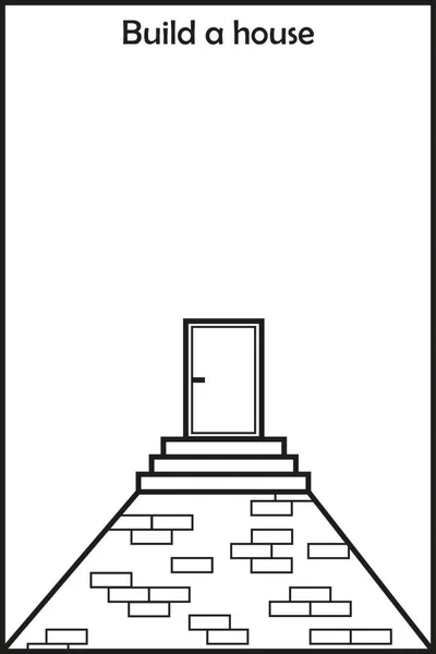 Juego Niños Termina Foto Construye Una Casa Diseño Para Colorear — Vector de stock