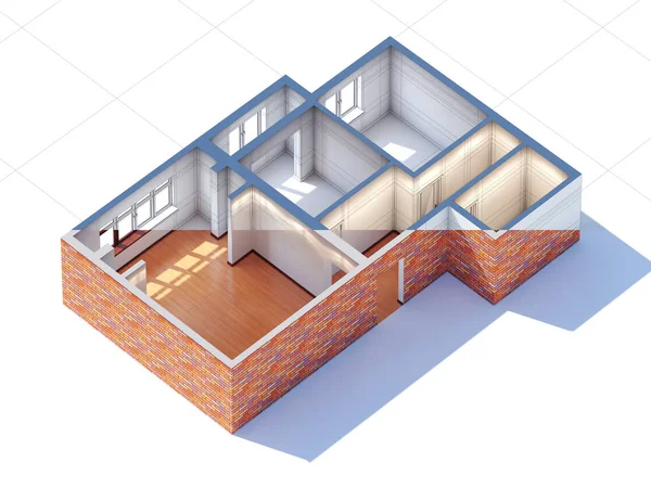 Ev iç tasarım planlama kroki taslak 3d render — Stok fotoğraf