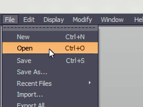 Software menu item with open command
