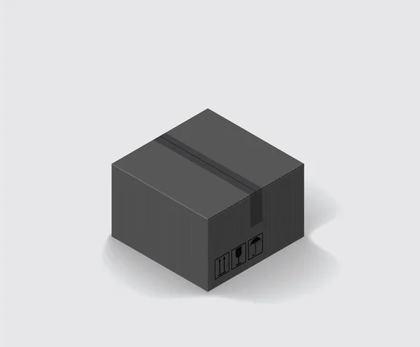 Запечатанный закрытый черный картонный ящик, изолированный на белом — стоковый вектор