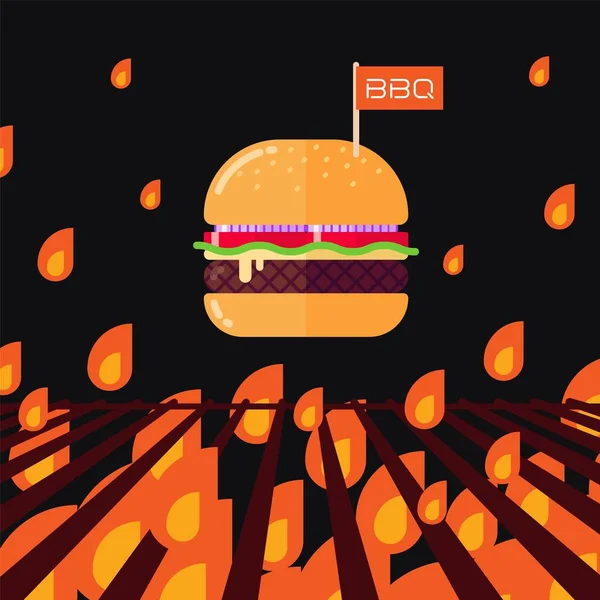 Hamburguesa grande con banderita en negro — Vector de stock