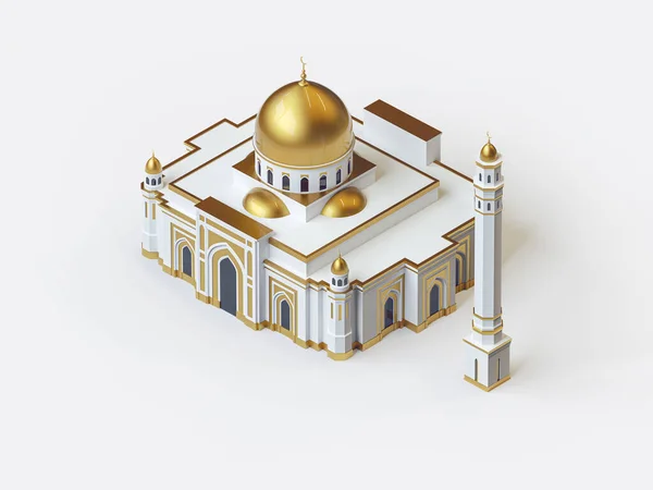 3d ілюстрація білої та золотої мечеті — стокове фото