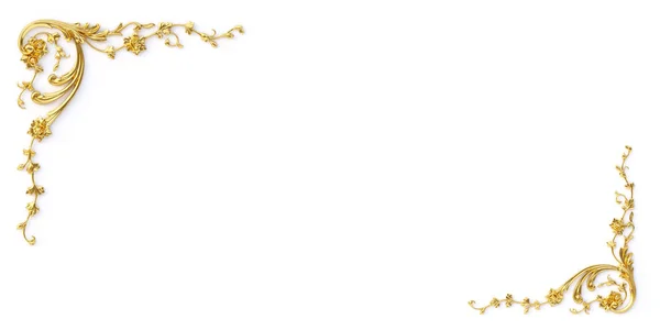 三维插图 带有装饰装饰的复古金卡 巴洛克风格的古典装饰元素 呈矩形框架 白色背脊上孤立的金质装饰 — 图库照片