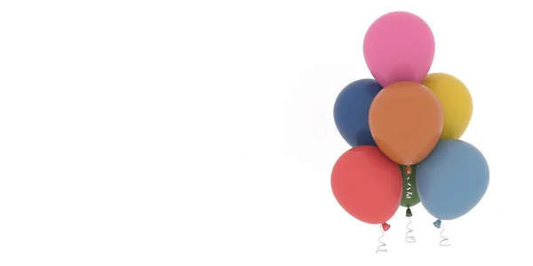 Праздничный Фон Приглашение Поздравительная Открытка Разноцветные Воздушные Шары Красным Бантом — стоковое фото