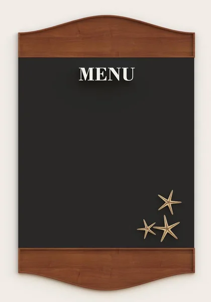 Illustration Black Board Menu Wooden Frame Volumetric Pizza Model Isolated — Stock Photo, Image