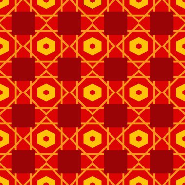 Bal peteği pürüzsüz vektör deseni, desenlerin toplanması. Kırmızı, turuncu, sarı ve bordo renkleri. 